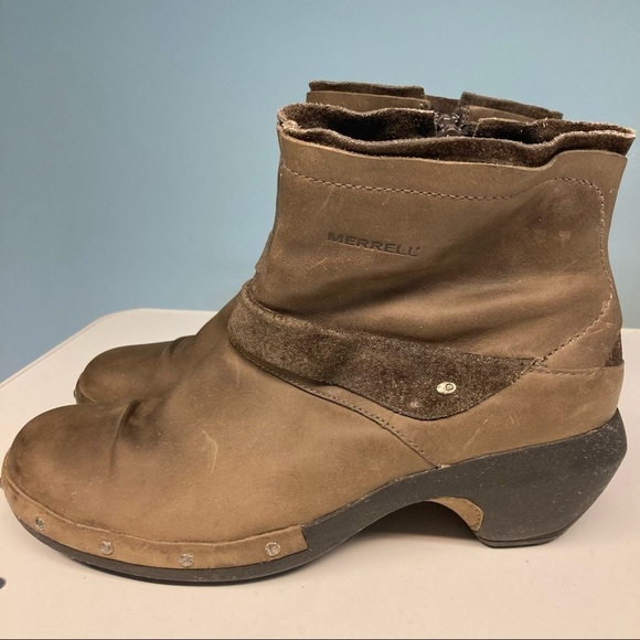 MERRELL LUX Sz 10 Mid Nubuck Leather Moto Style Ankle Boots - Picture 3 of 14